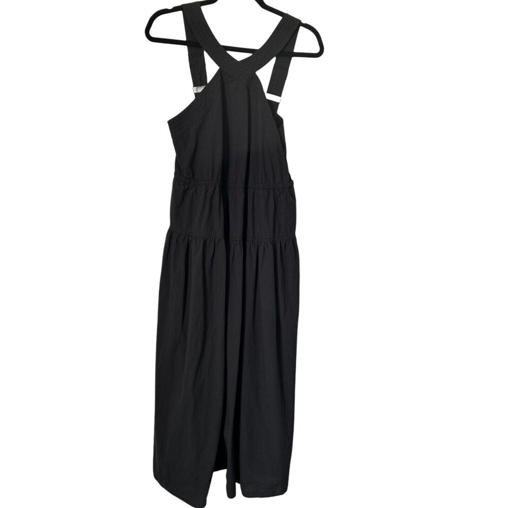 Madewell Dress Womens Size 4 Black Poplin Halter Tiered Criss Cross Midi Overall